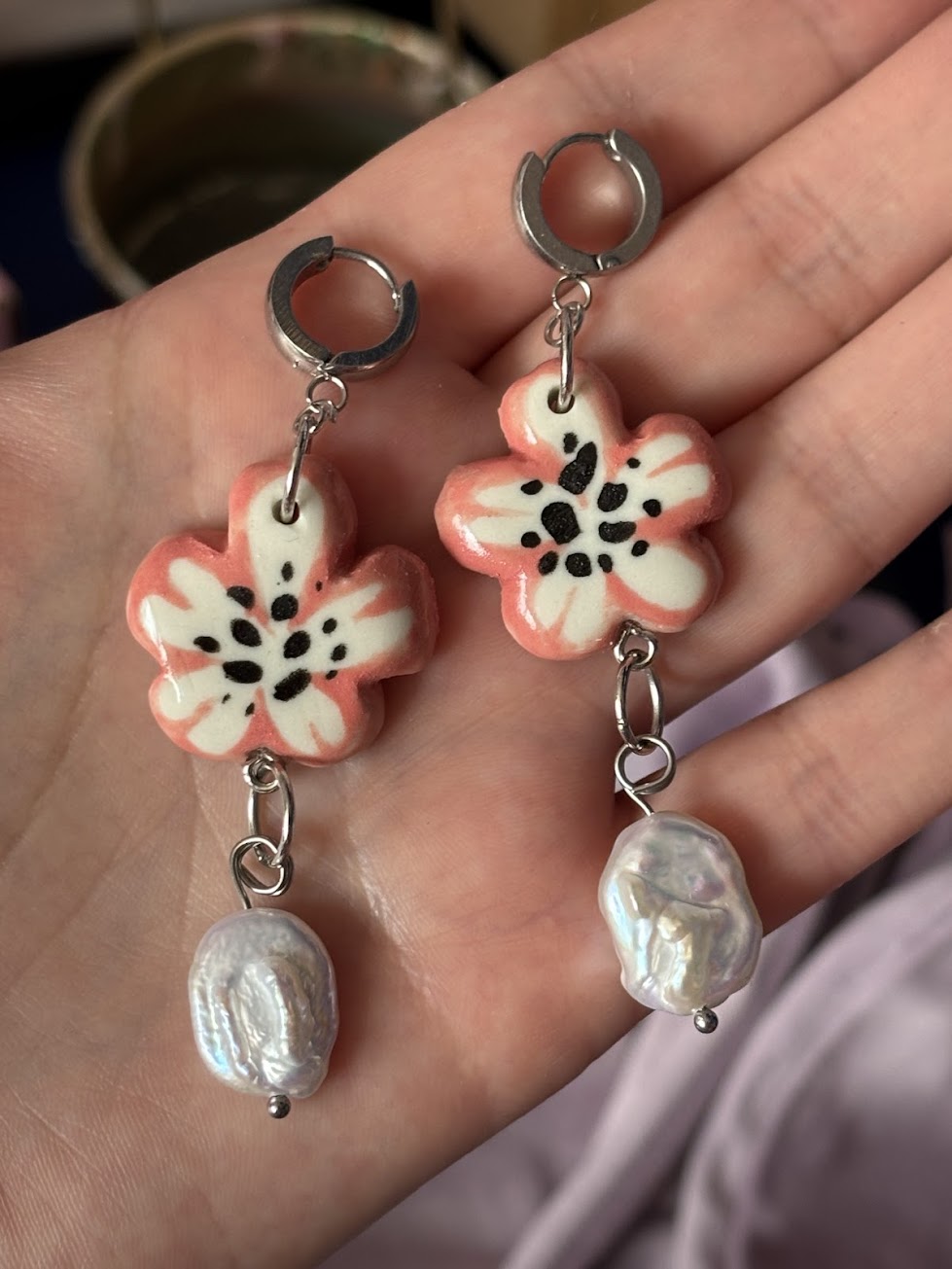 Kolczyki różowe kwiatki